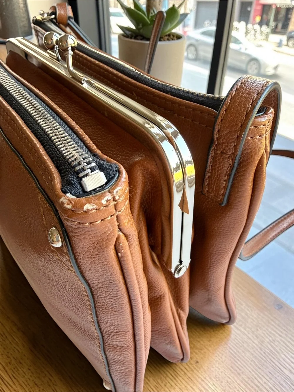 Nine West Warm Brown Crossbody with Kiss-Lock Detail